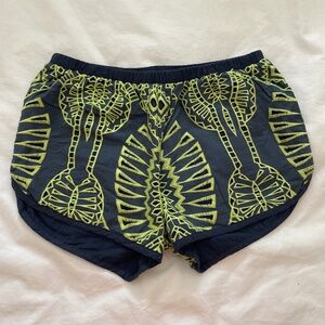 Navy/lime green embroidered shorts